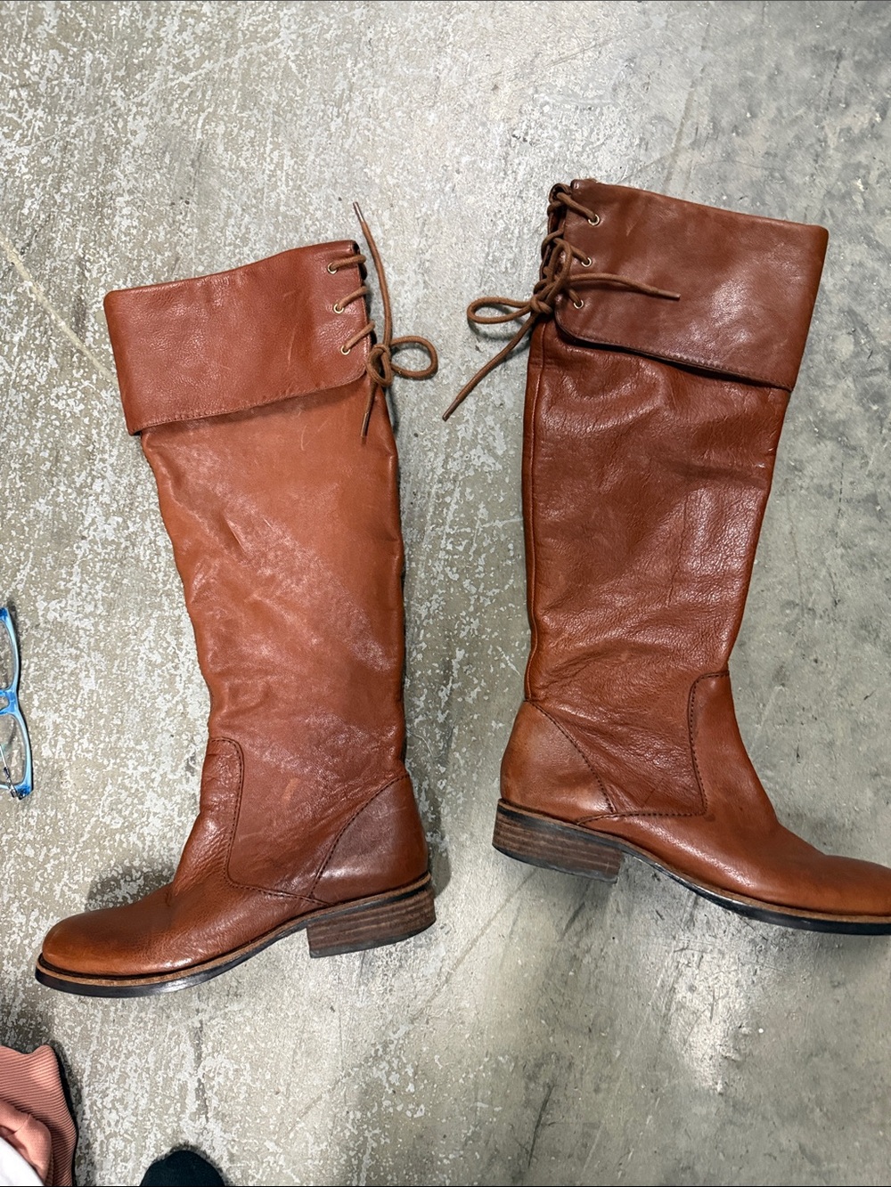 Vince Camuto Cognac Fold-Over Lace-Back Knee Boots